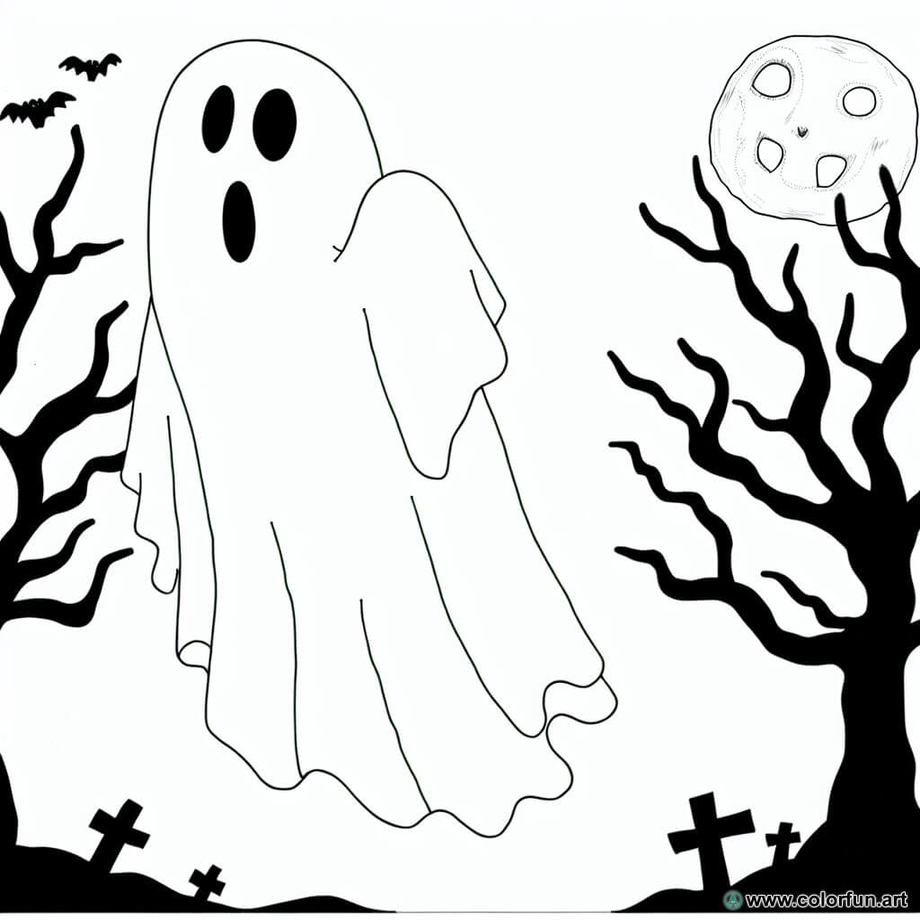 dibujo para colorear Halloween fantasma aterrador
