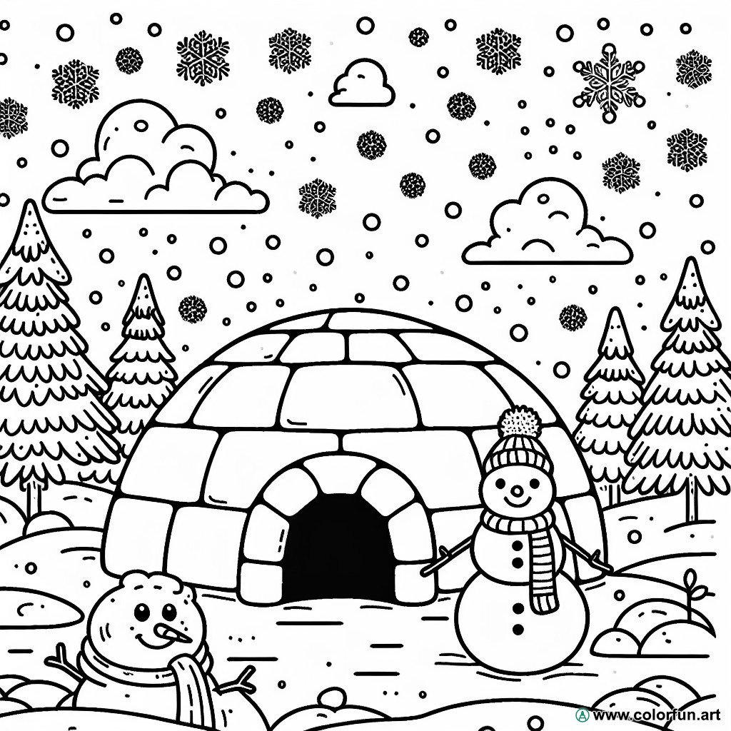 dibujo para colorear iglú nieve
