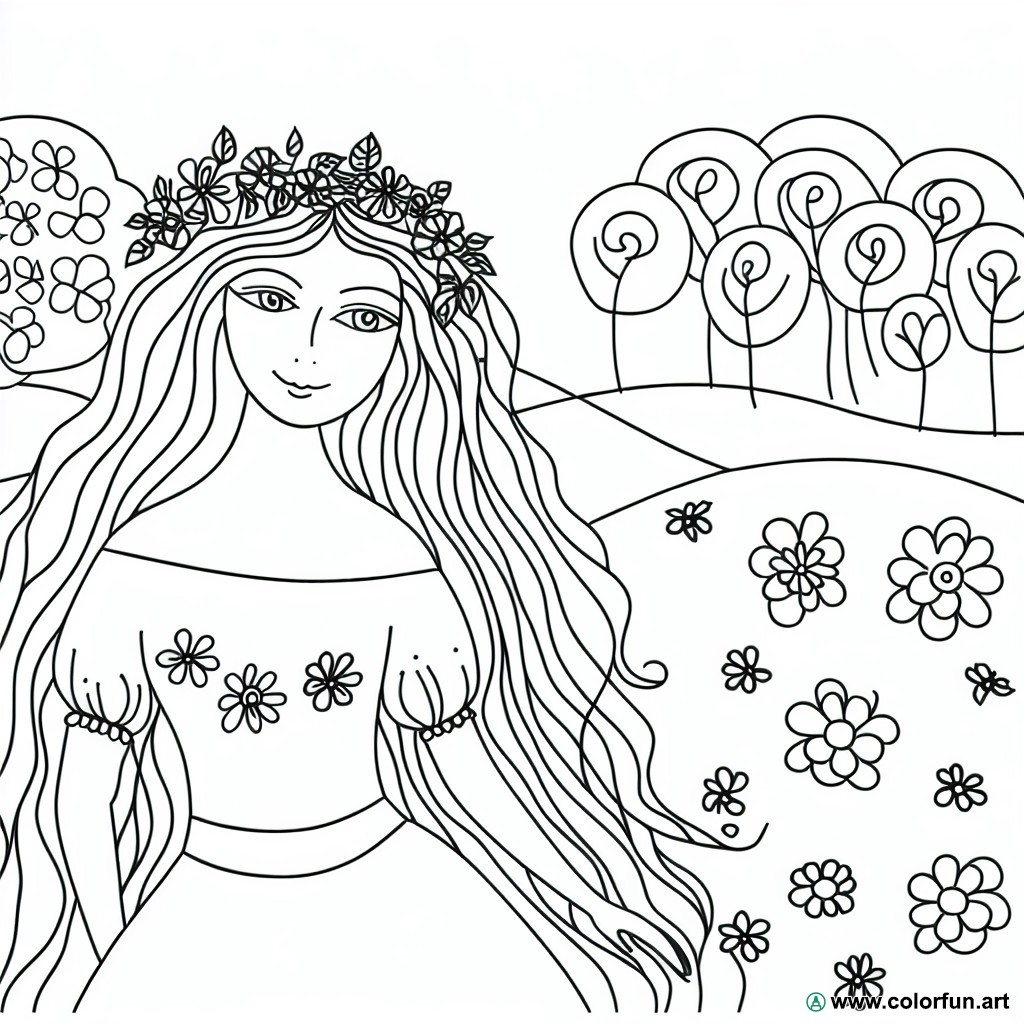 dibujo para colorear floral mujer