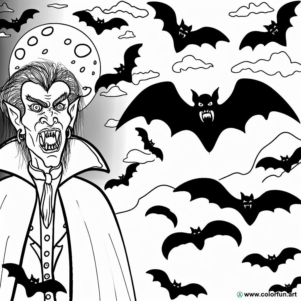 dibujo para colorear de Halloween vampiro aterrador