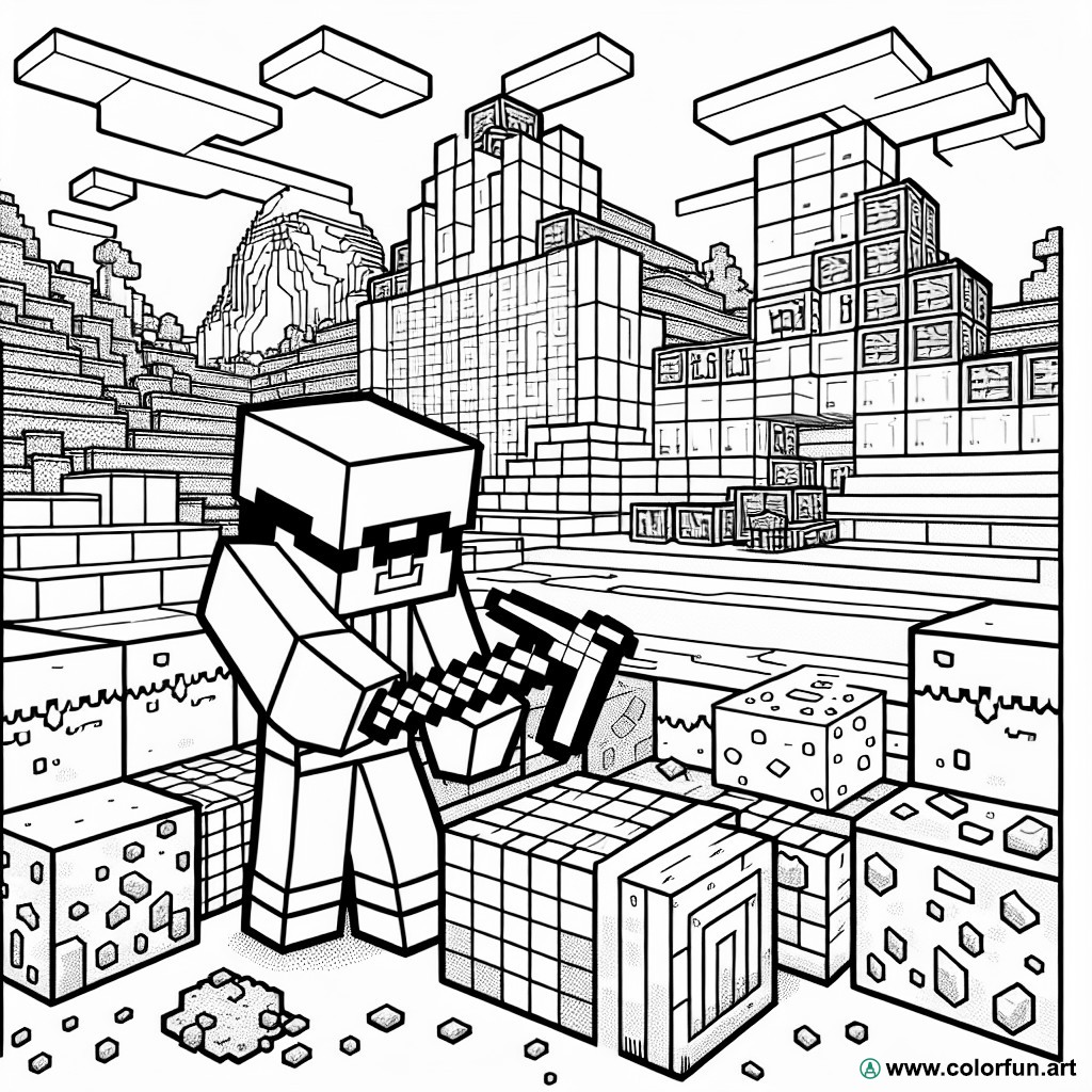 dibujo para colorear construcción de Minecraft