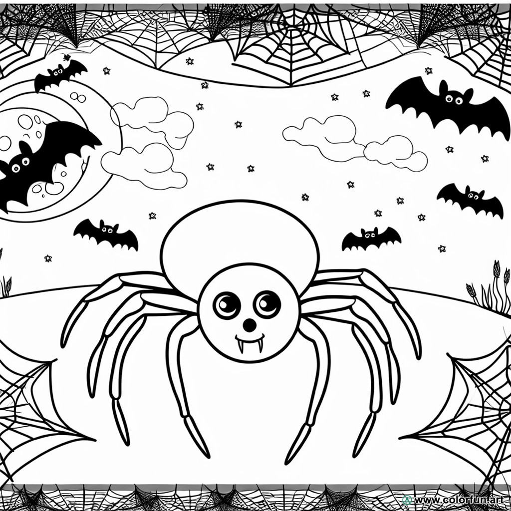 dibujo para colorear araña halloween aterrador difícil