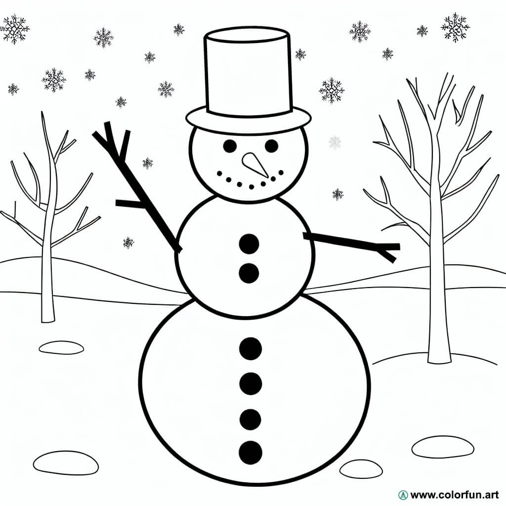 dibujo para colorear muñeco de nieve invierno