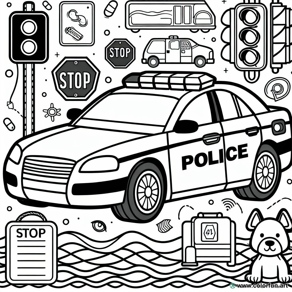 dibujo para colorear coche de policía