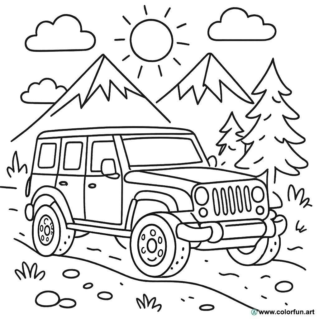 dibujo para colorear 4x4 montaña