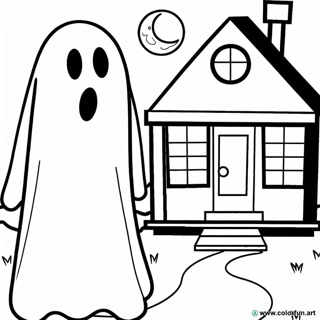 dibujo para colorear halloween fantasma casa
