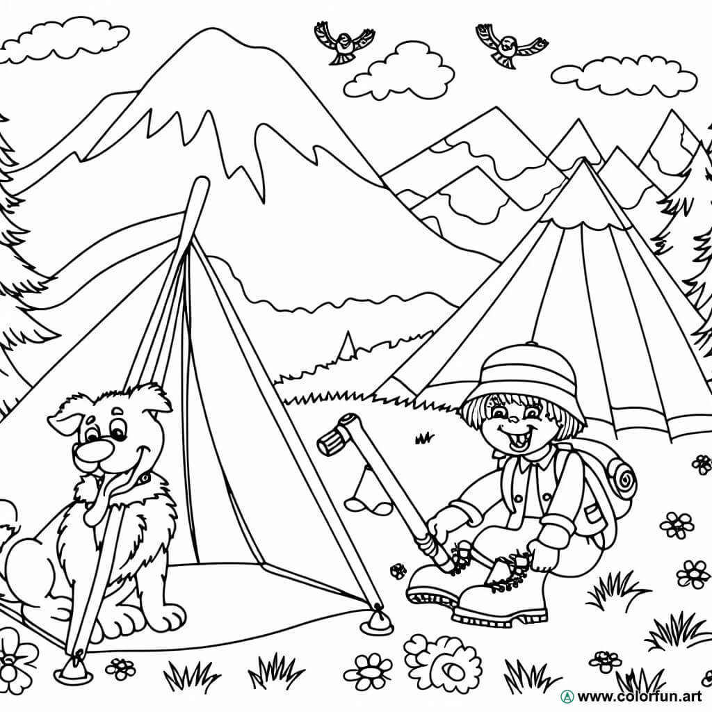 dibujo para colorear camping montaña