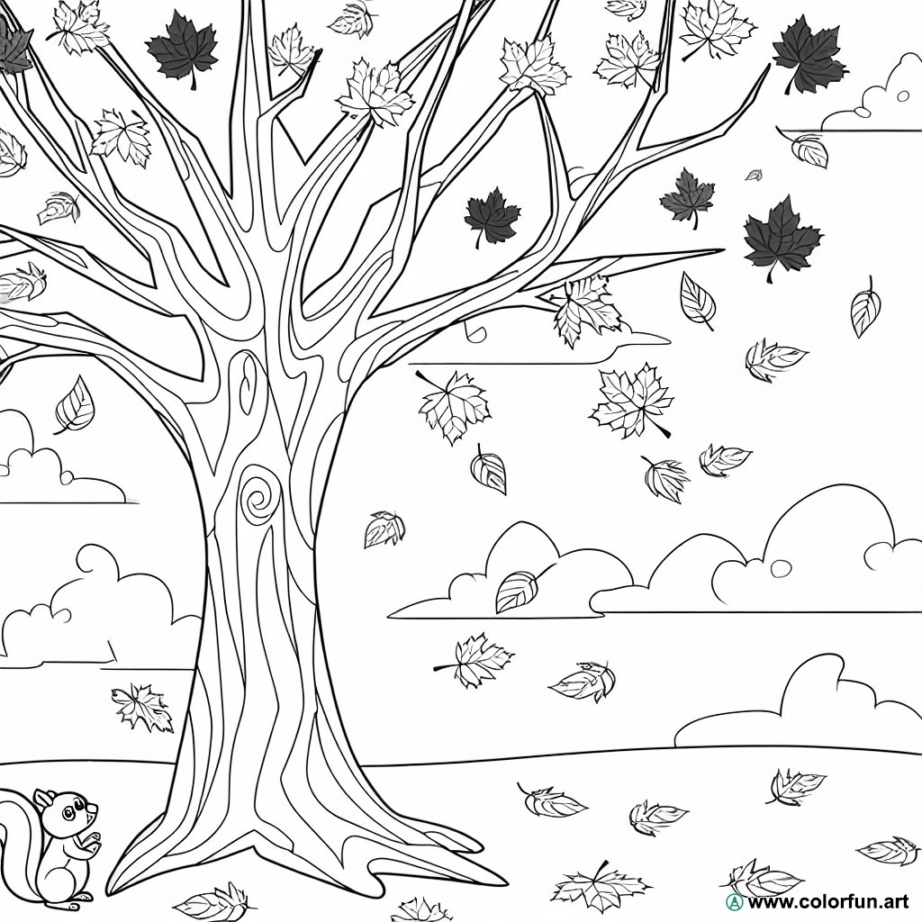 dibujo para colorear árbol hojas otoño