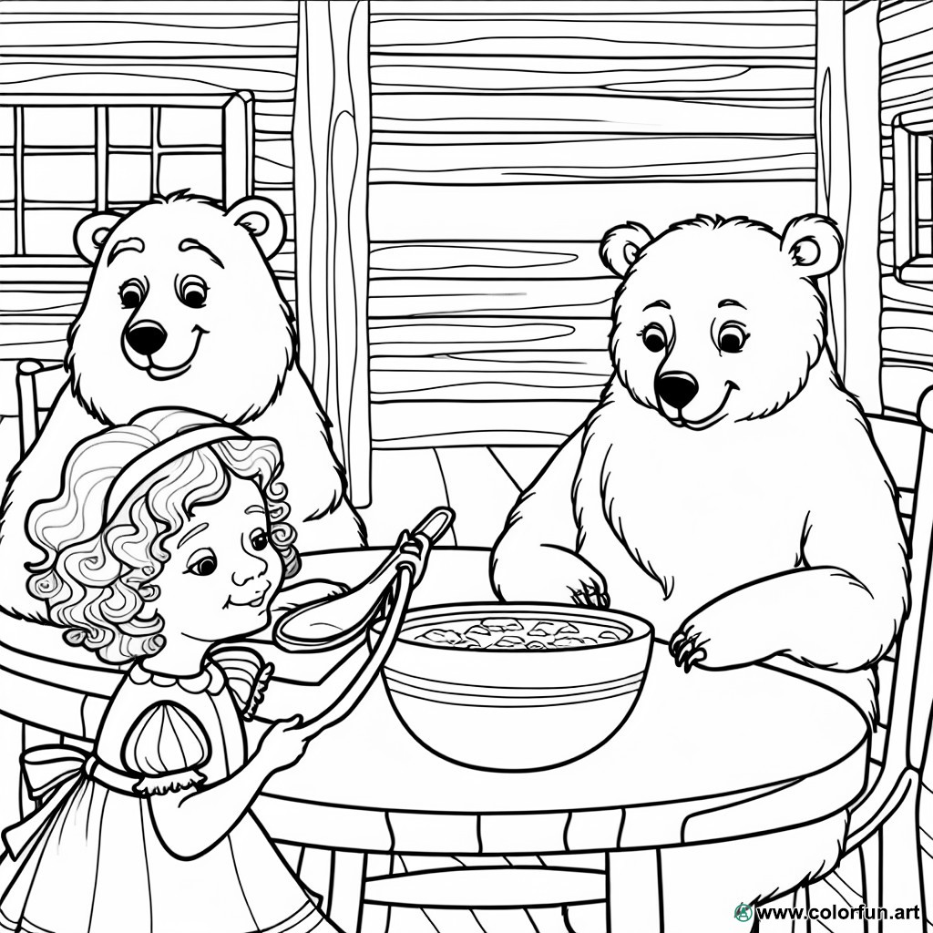 dibujo para colorear Ricitos de Oro y los osos
