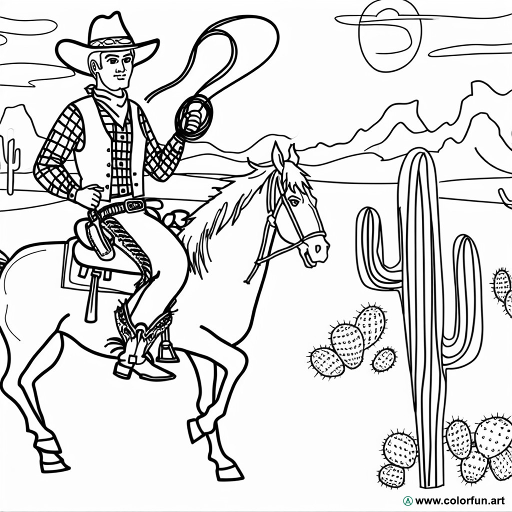 dibujo para colorear vaquero vintage
