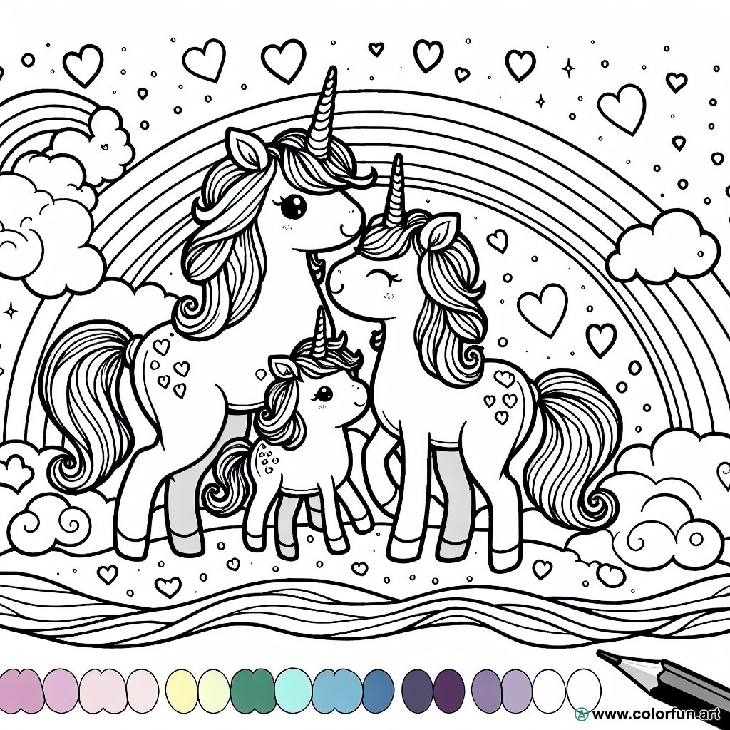 dibujo para colorear la familia unicornio