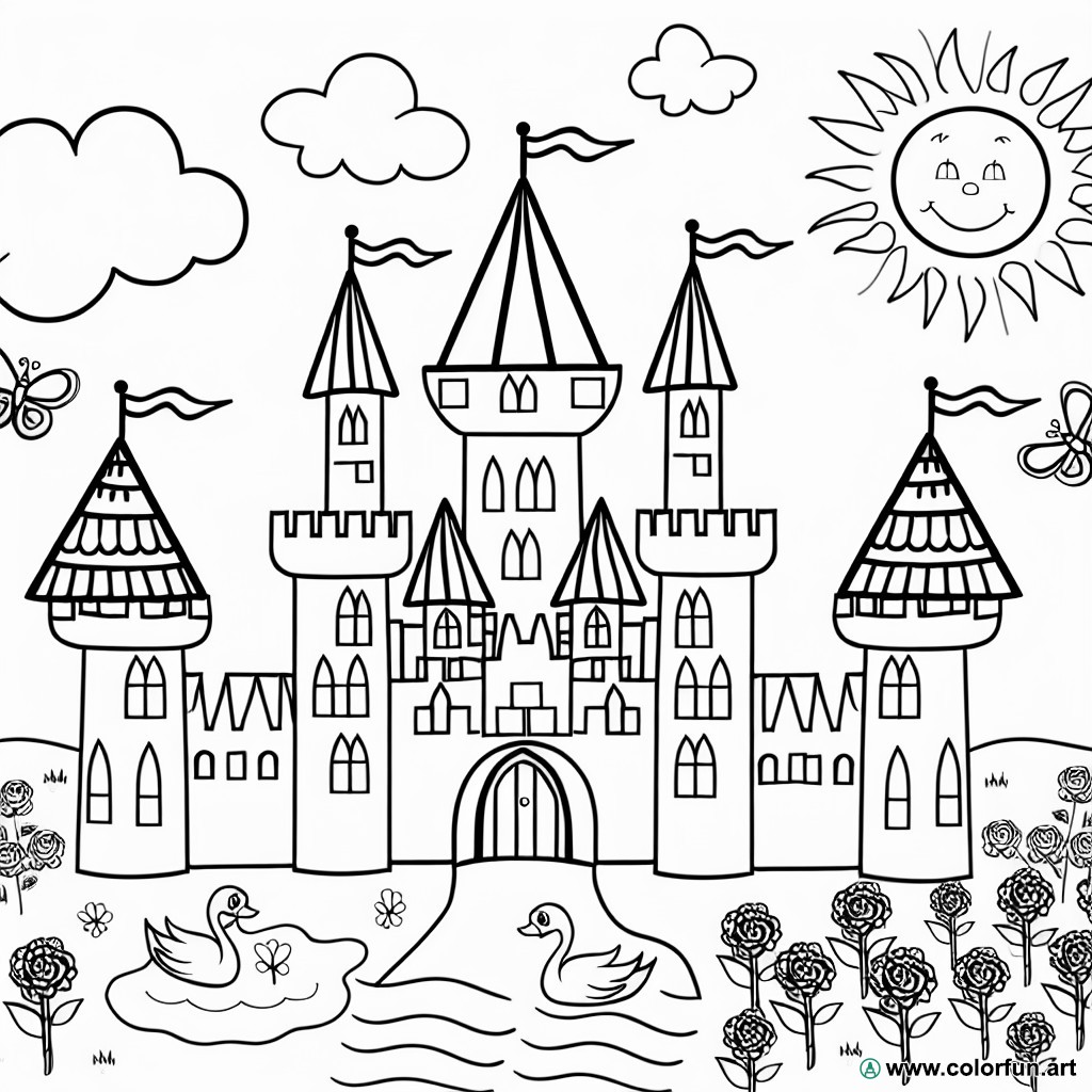 dibujo para colorear castillo de princesa