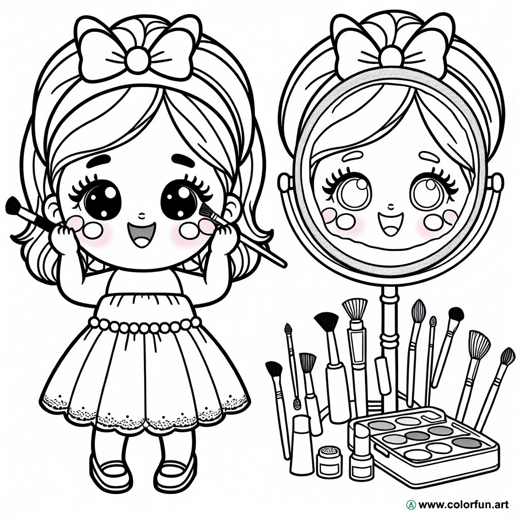 dibujo para colorear maquillaje niña