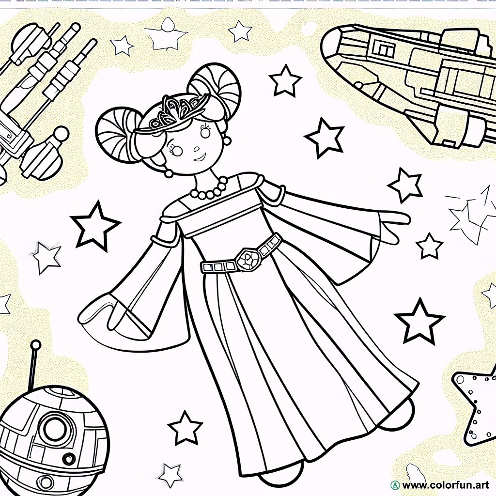 dibujo para colorear star wars princesa leia