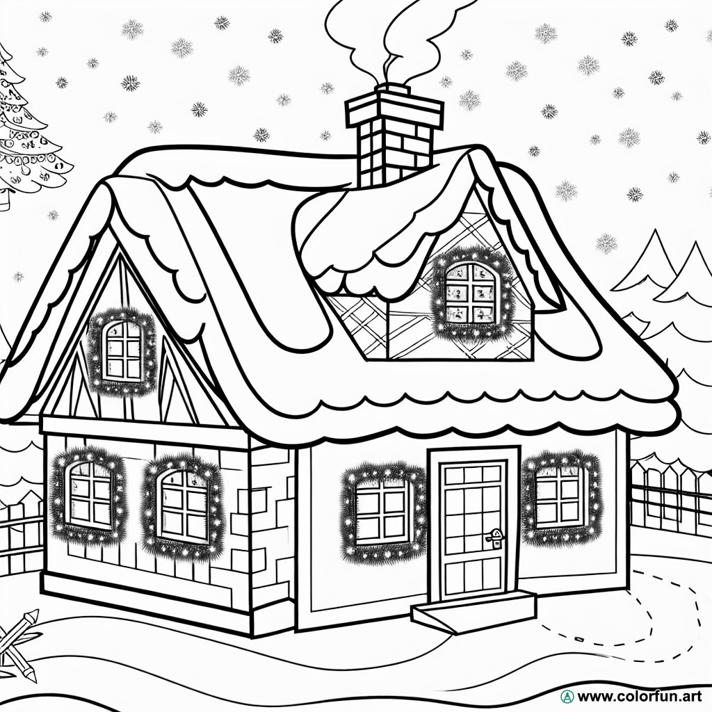 dibujo para colorear casa tradicional navideña
