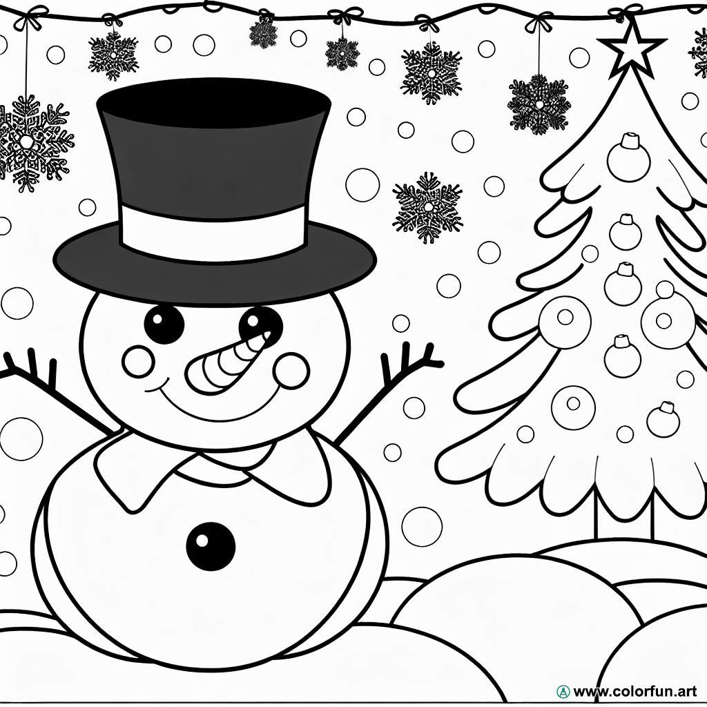 dibujo para colorear fácil navidad muñeco de nieve