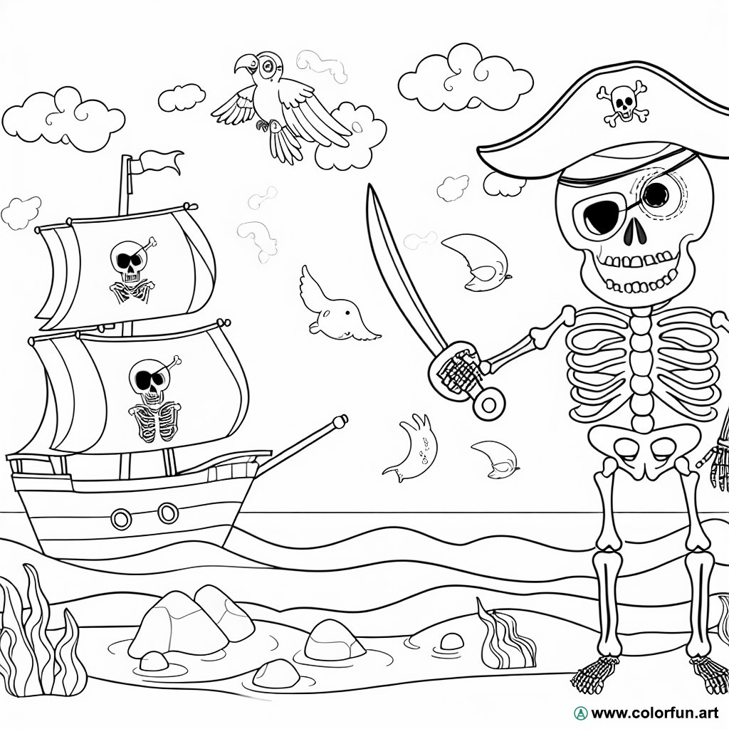 dibujo para colorear esqueleto pirata