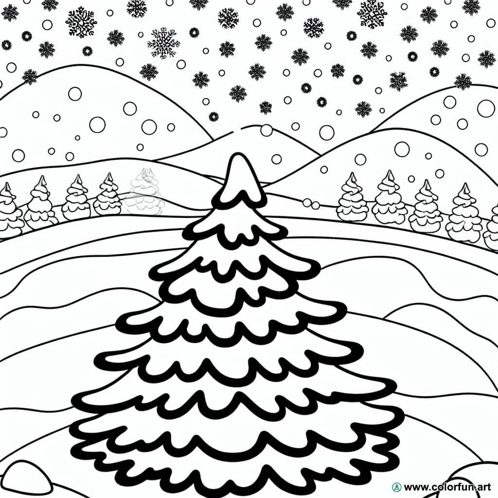 dibujo para colorear paisaje de invierno