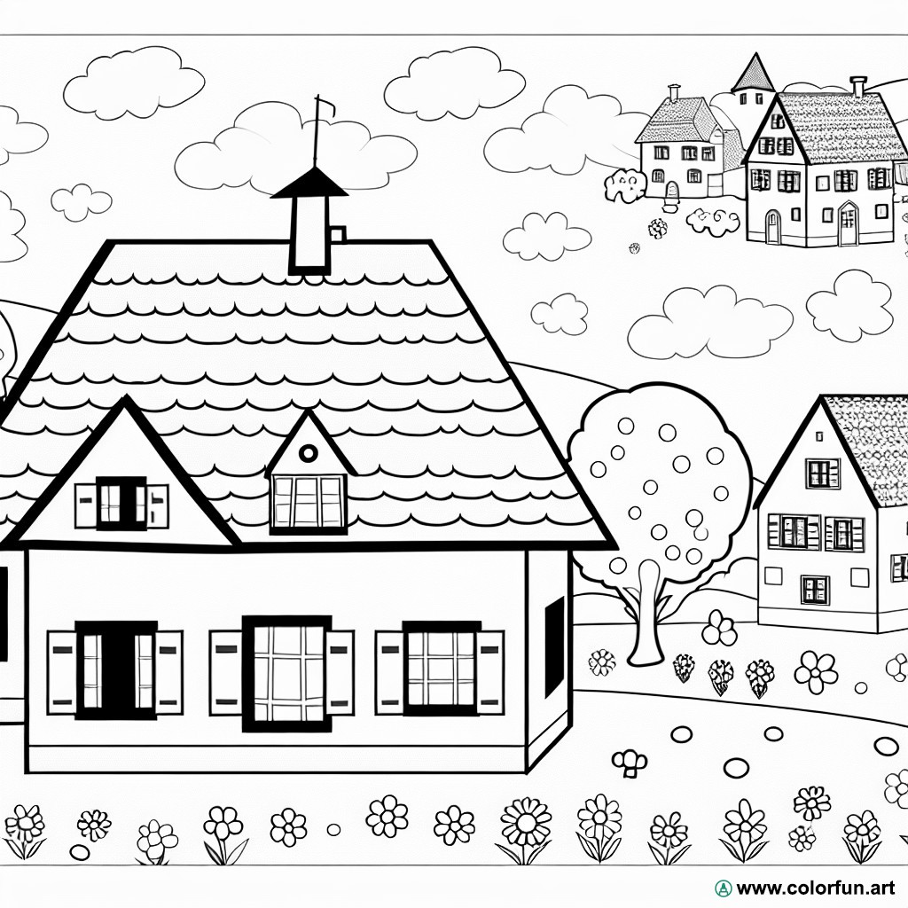 dibujo para colorear casa pueblo