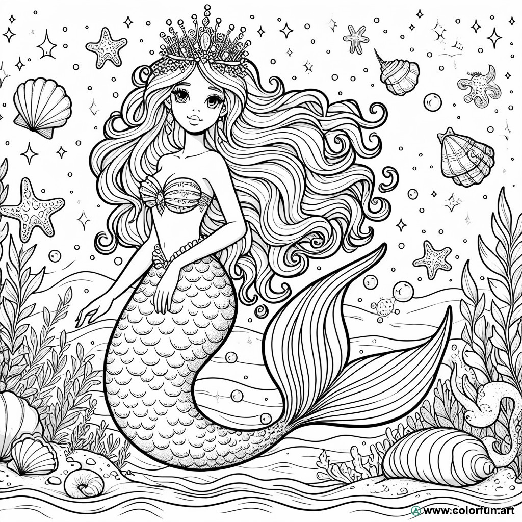 dibujo para colorear bella princesa sirena