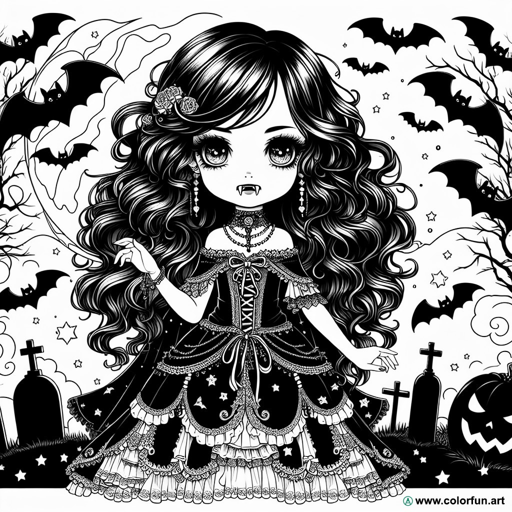 dibujo para colorear vampiro niña Halloween