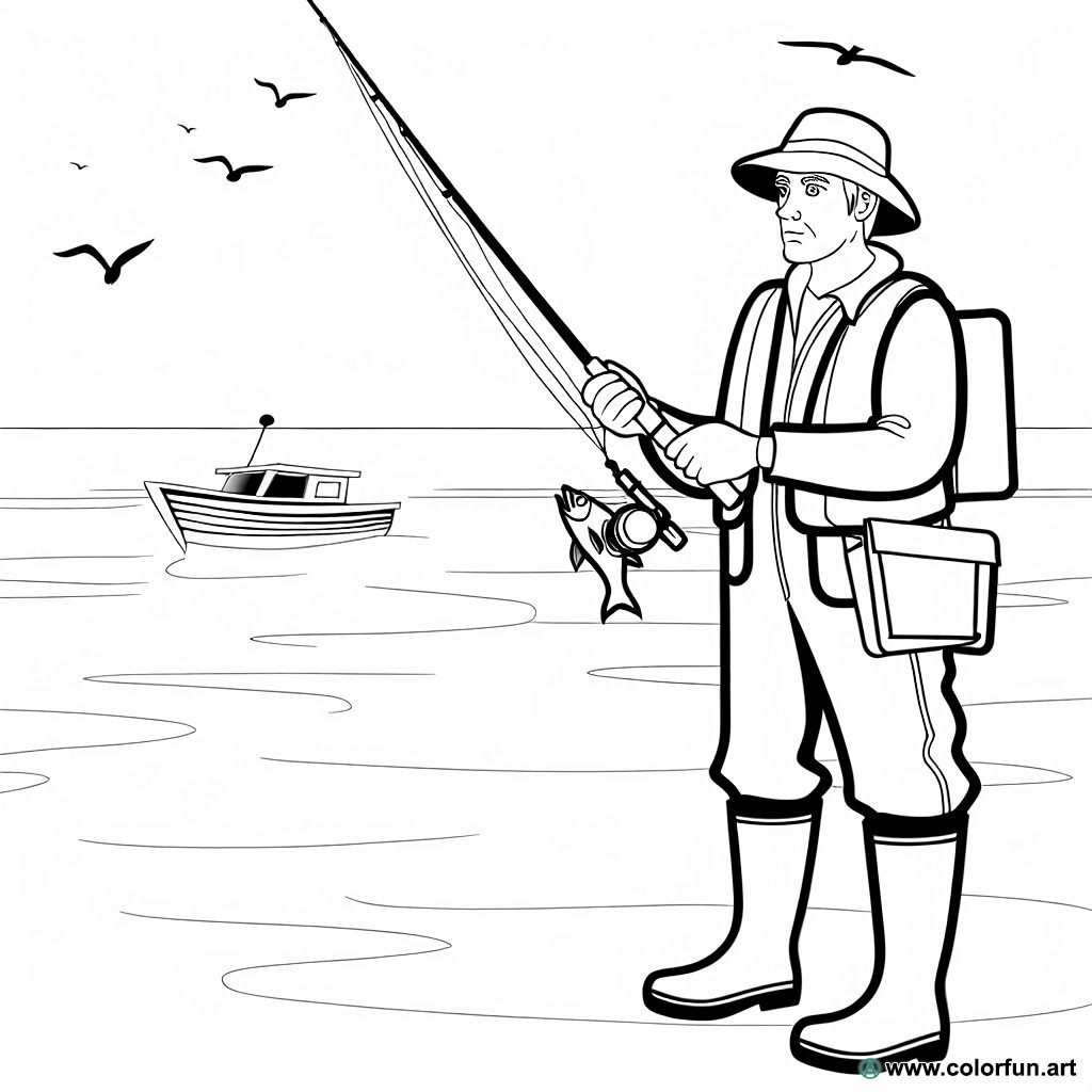 dibujo para colorear pescador profesional