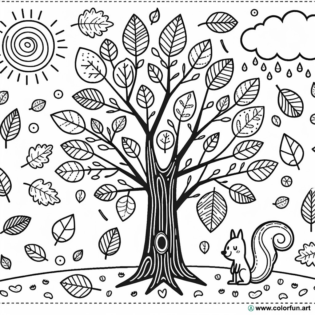 dibujo para colorear árbol de otoño preescolar