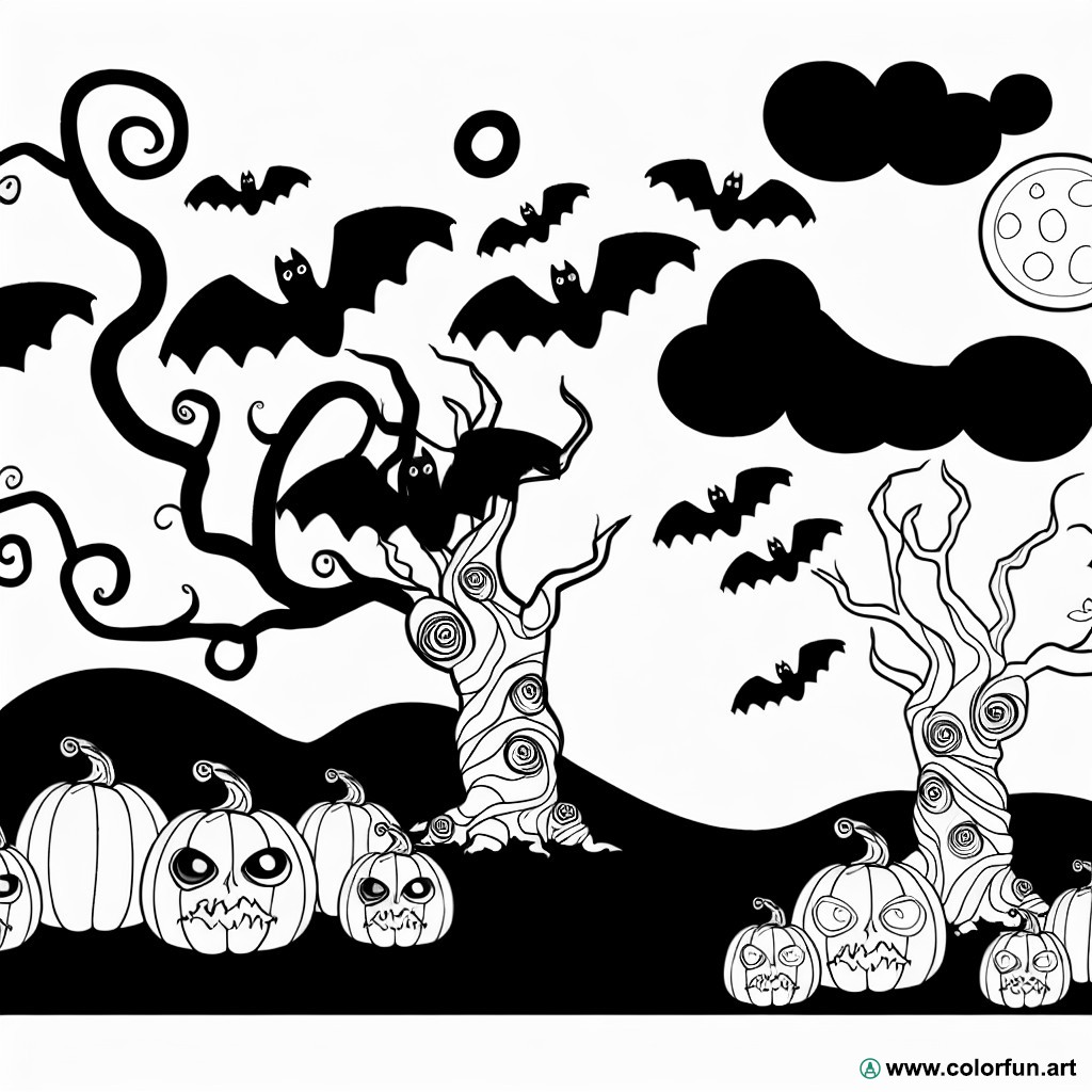 dibujo para colorear halloween adulto paisaje