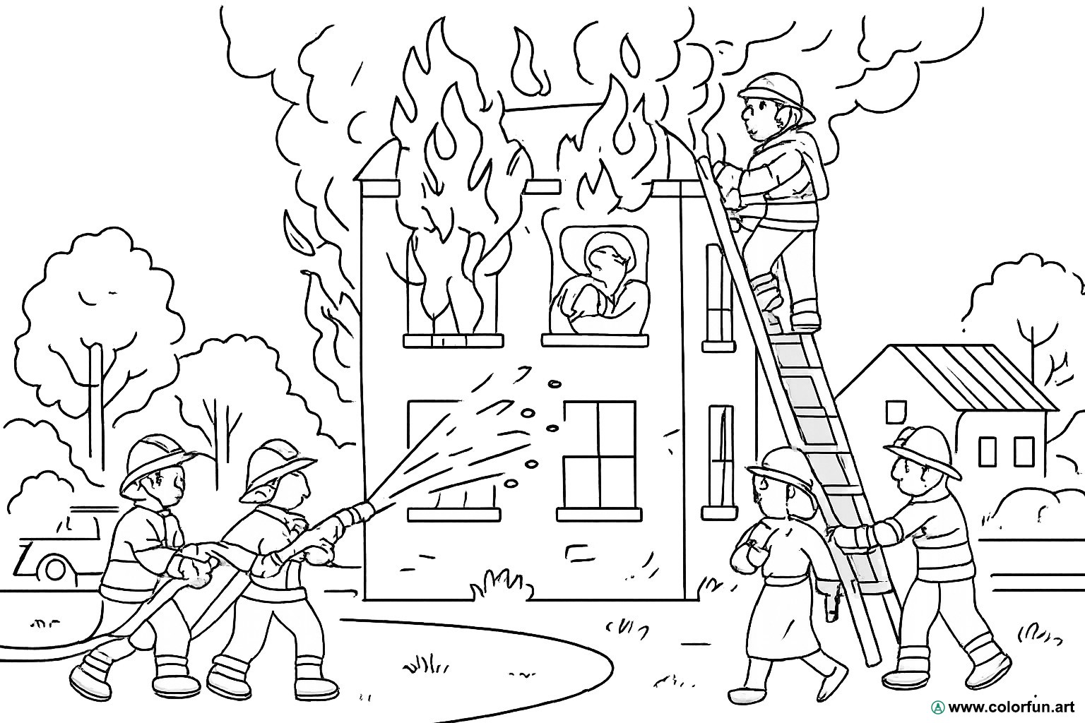 dibujo para colorear bomberos rescate