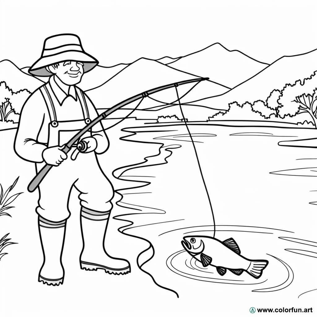 dibujo para colorear pescador de río