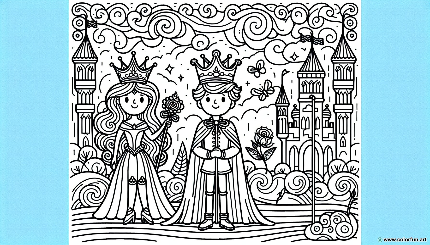 dibujo para colorear reina y rey corona