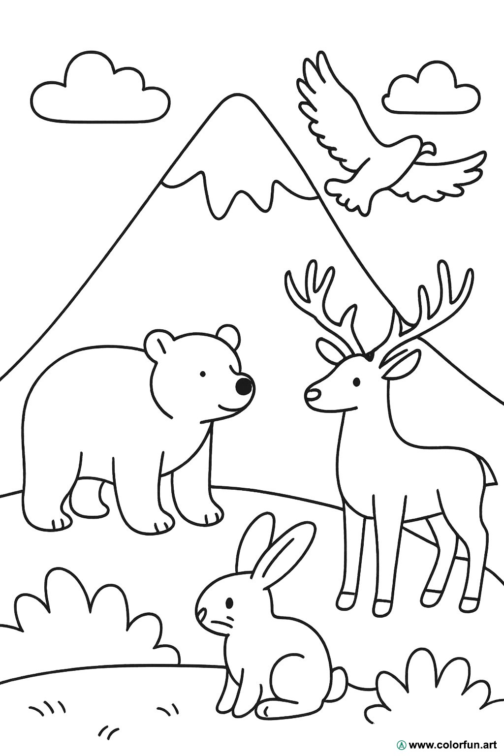 dibujo para colorear montaña animales salvajes