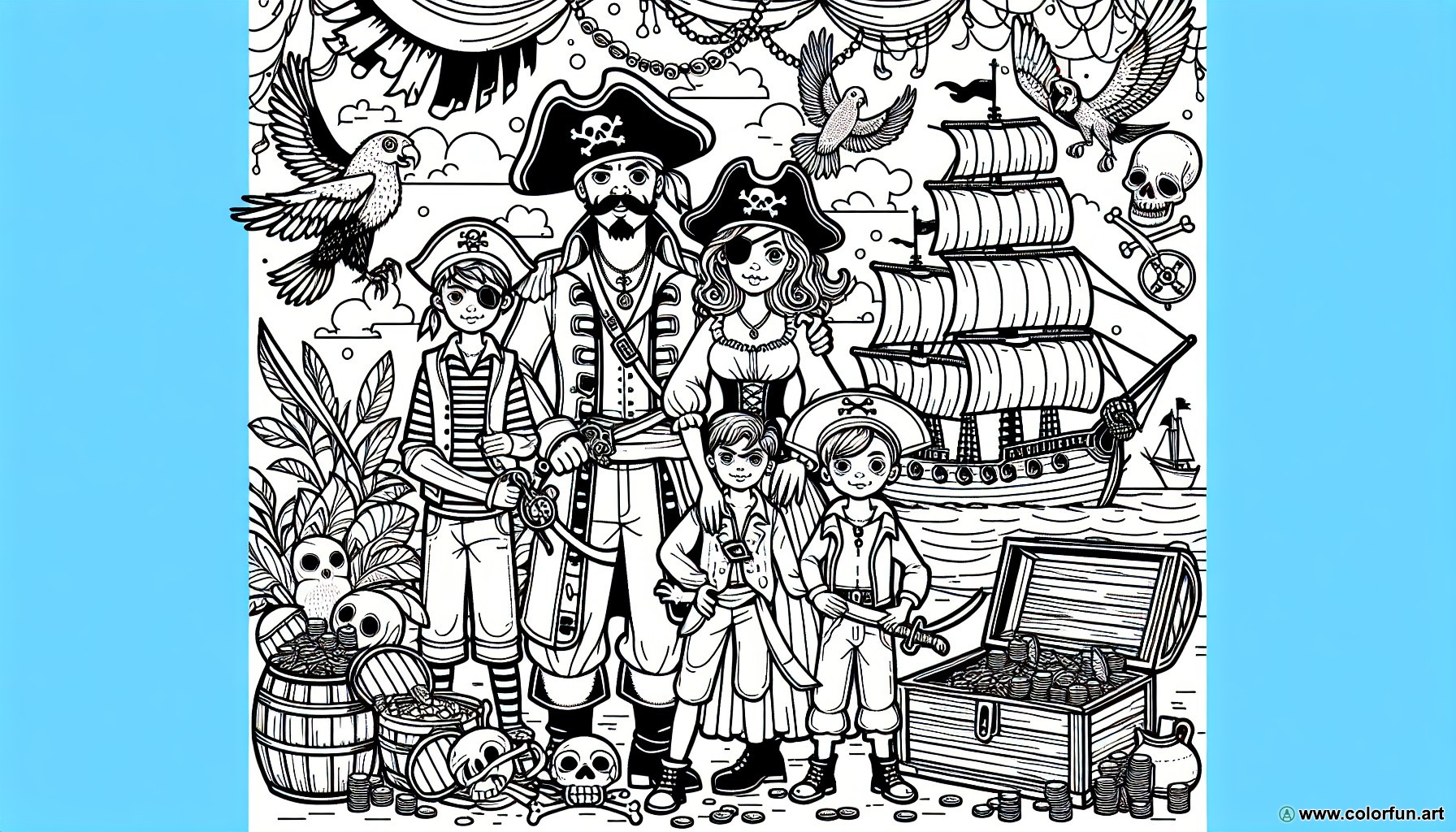 dibujo para colorear la familia pirata