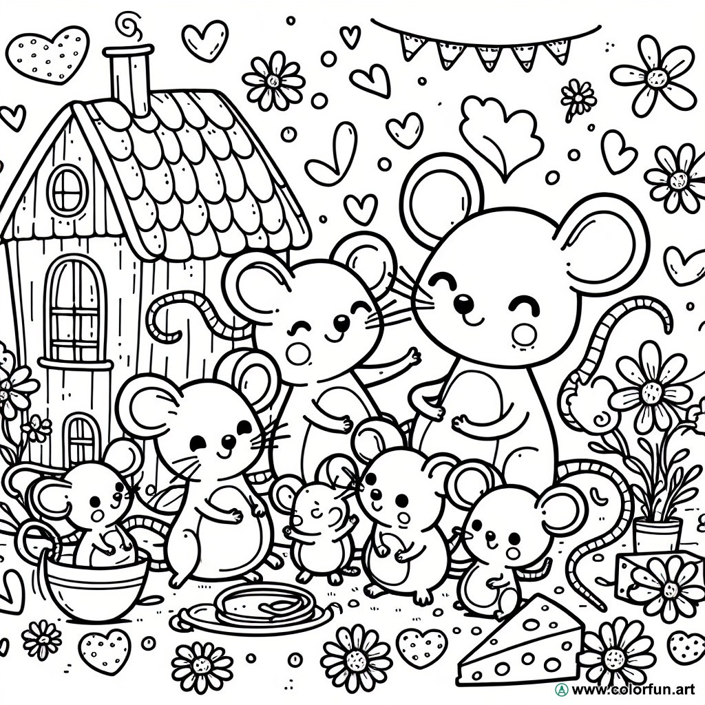 dibujo para colorear la familia de ratones