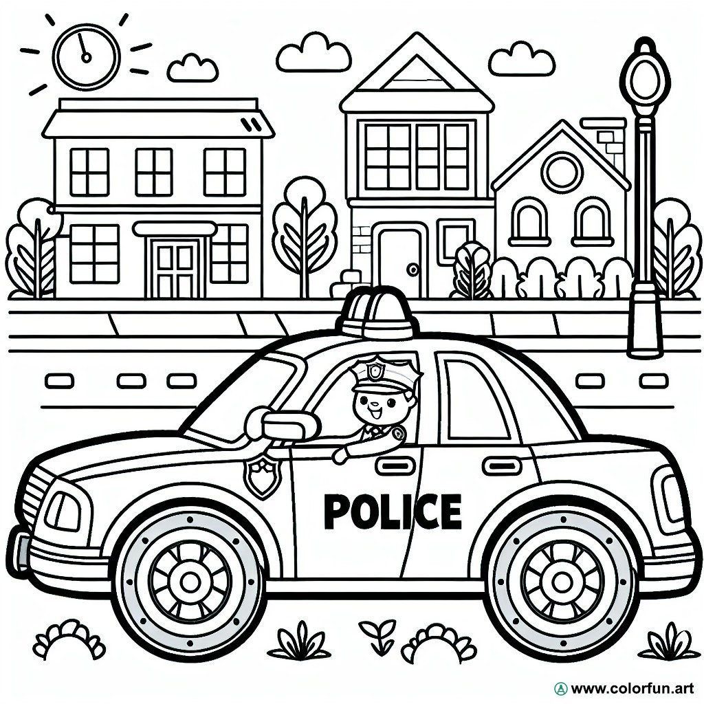 dibujo para colorear coche de policía fácil