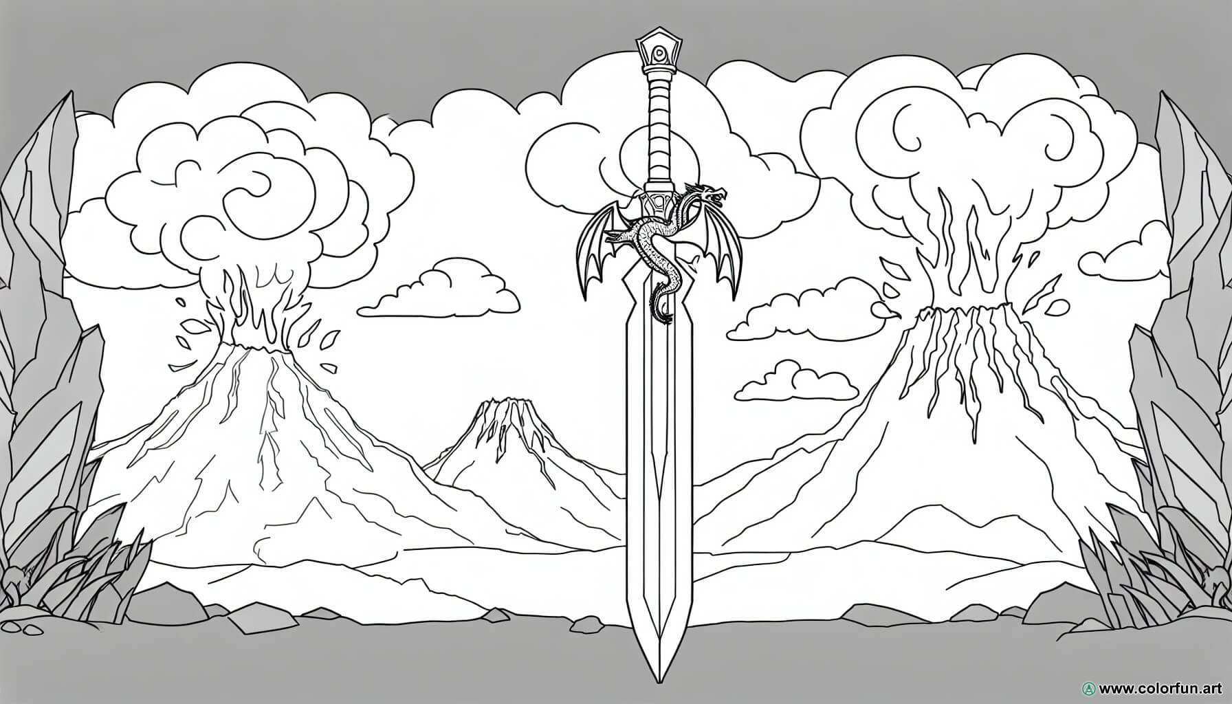 dibujo para colorear espada dragón