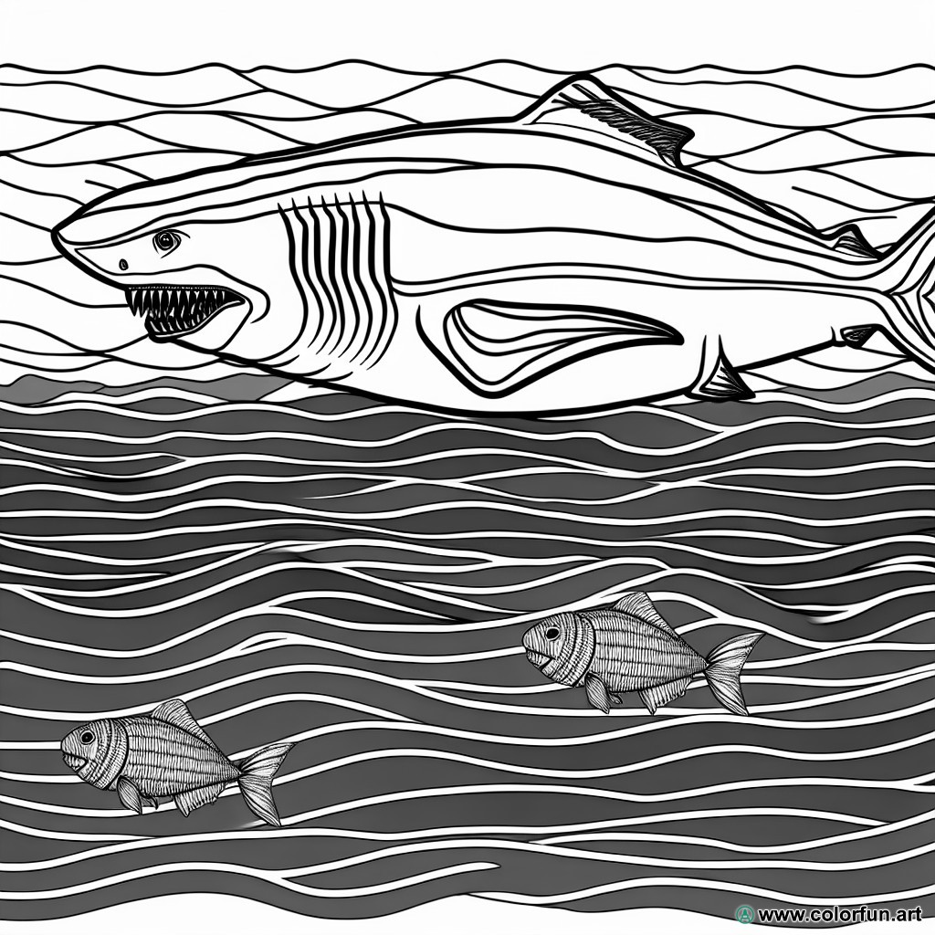 dibujo para colorear tiburón megalodón prehistórico