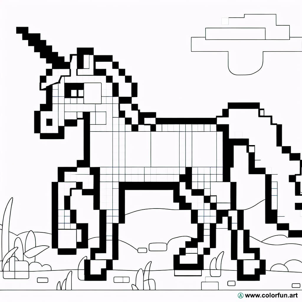 dibujo para colorear píxel arte unicornio