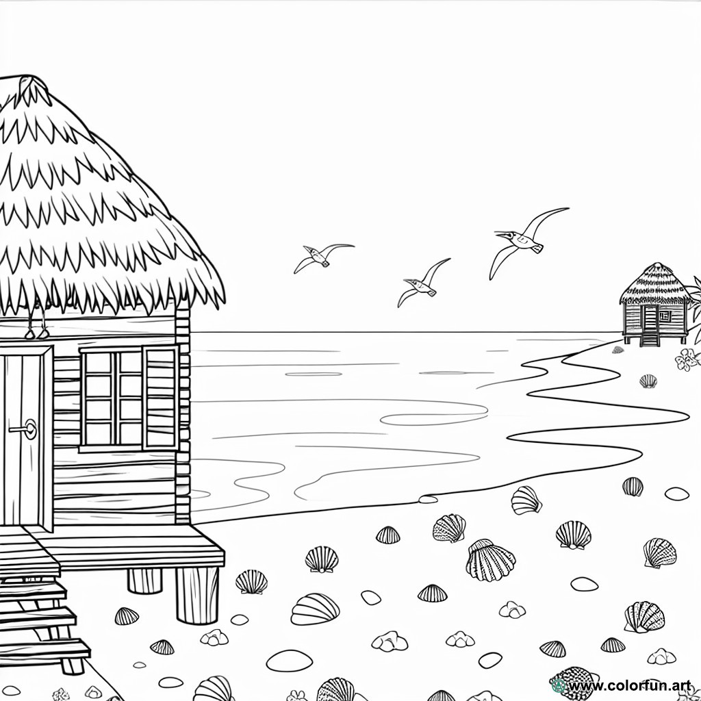 dibujo para colorear cabaña de playa