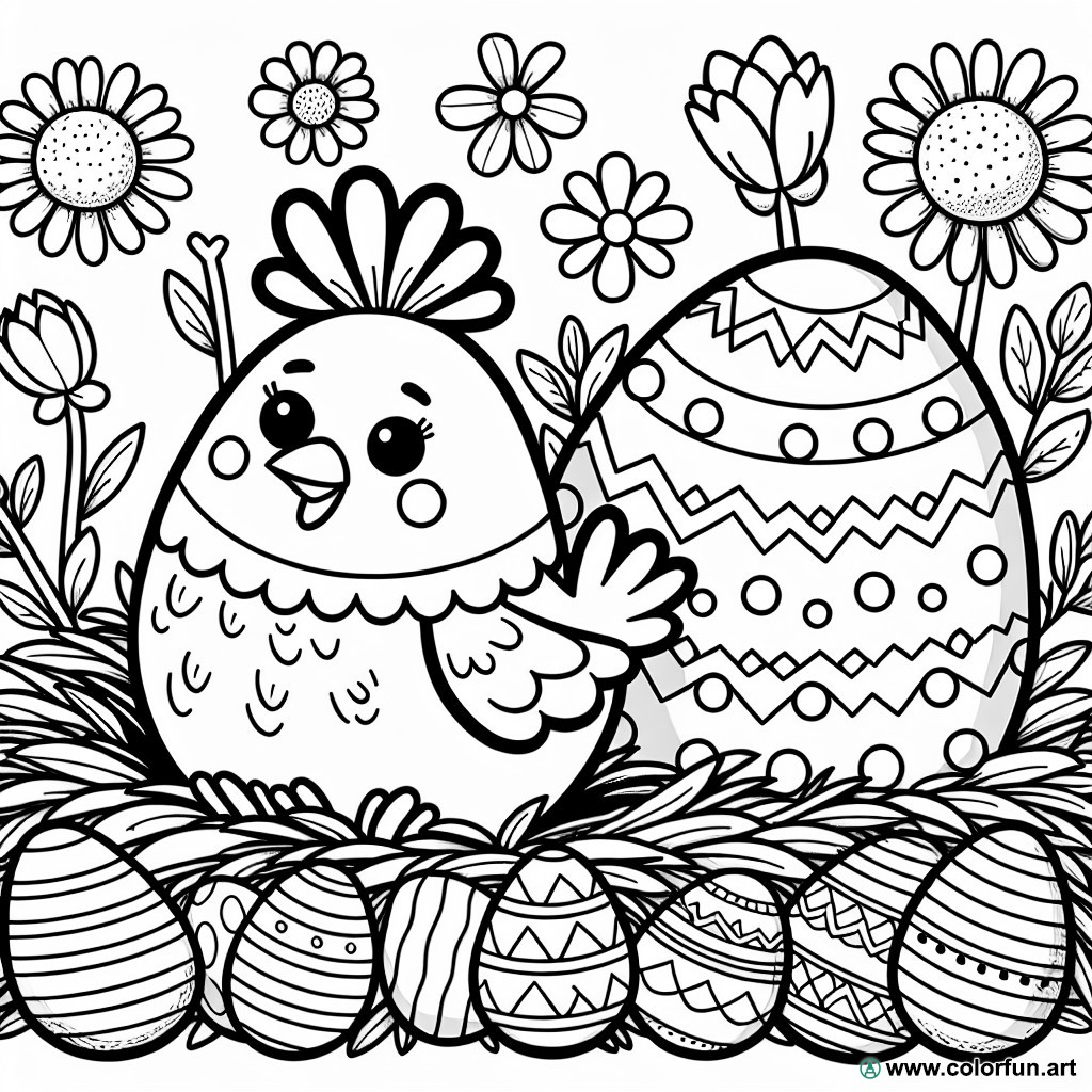 dibujo para colorear de gallina para Pascua