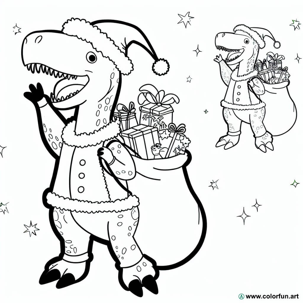 dibujo para colorear dinosaurio navidad