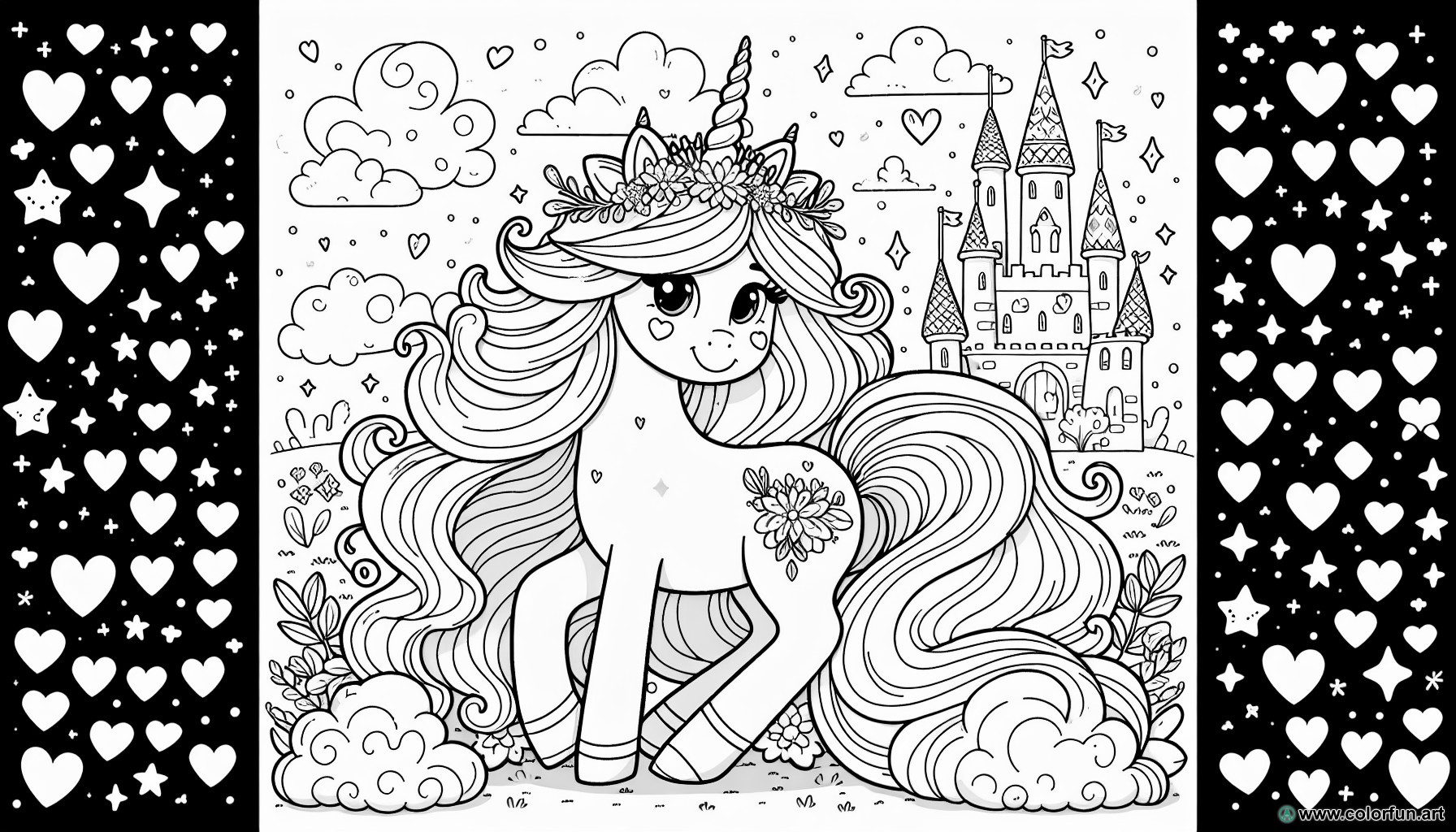 dibujo para colorear fácil princesa unicornio