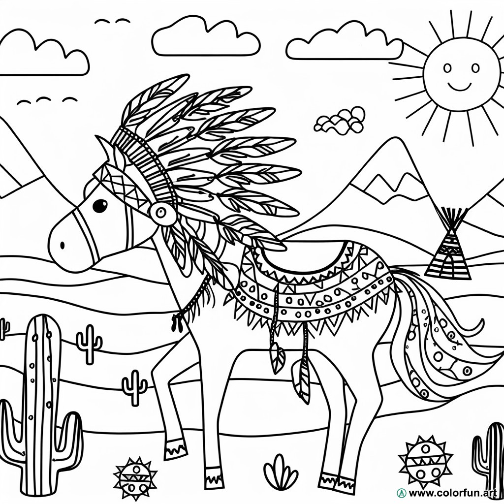 dibujo para colorear caballo indio