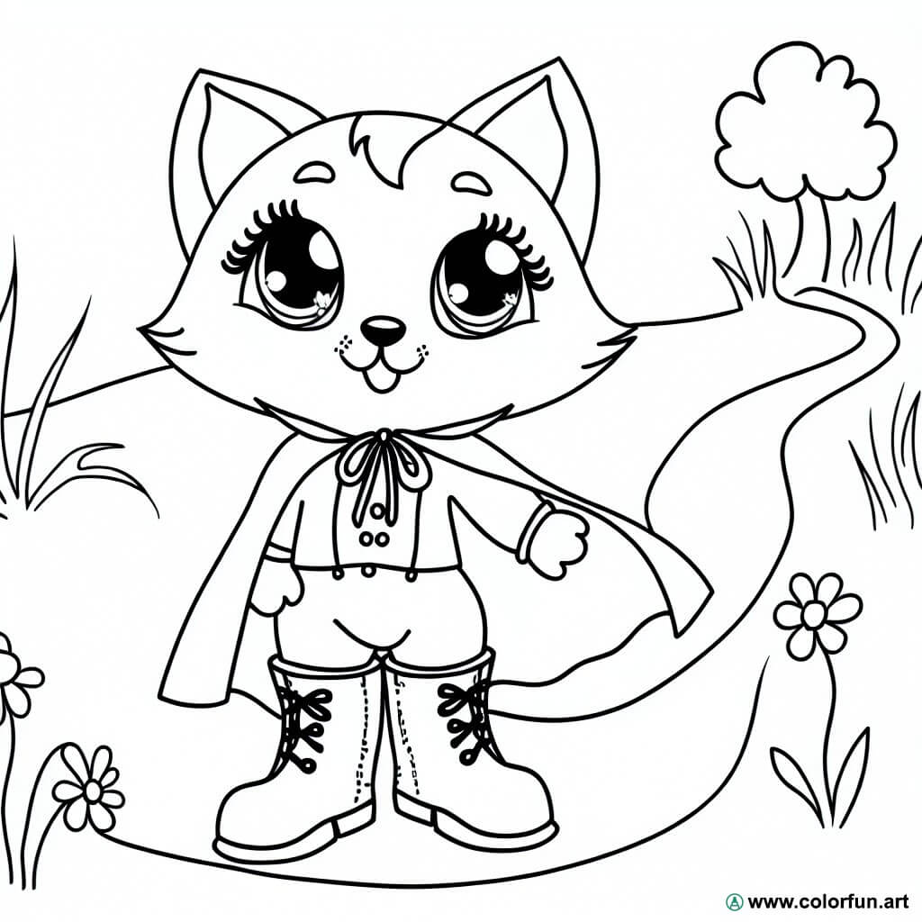 dibujo para colorear lindo gato con botas