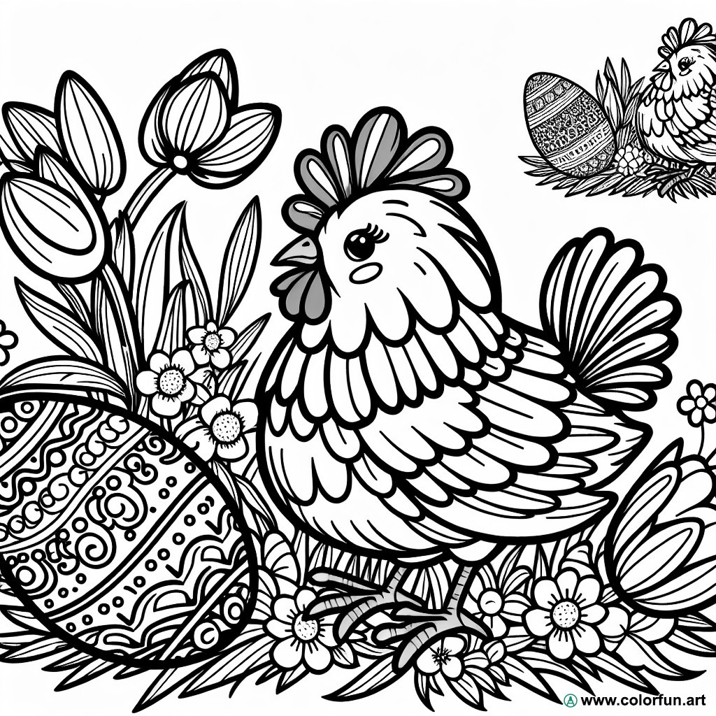 dibujo para colorear gallina de Pascua huevo