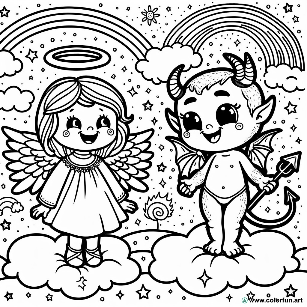 dibujo para colorear ángel y demonio