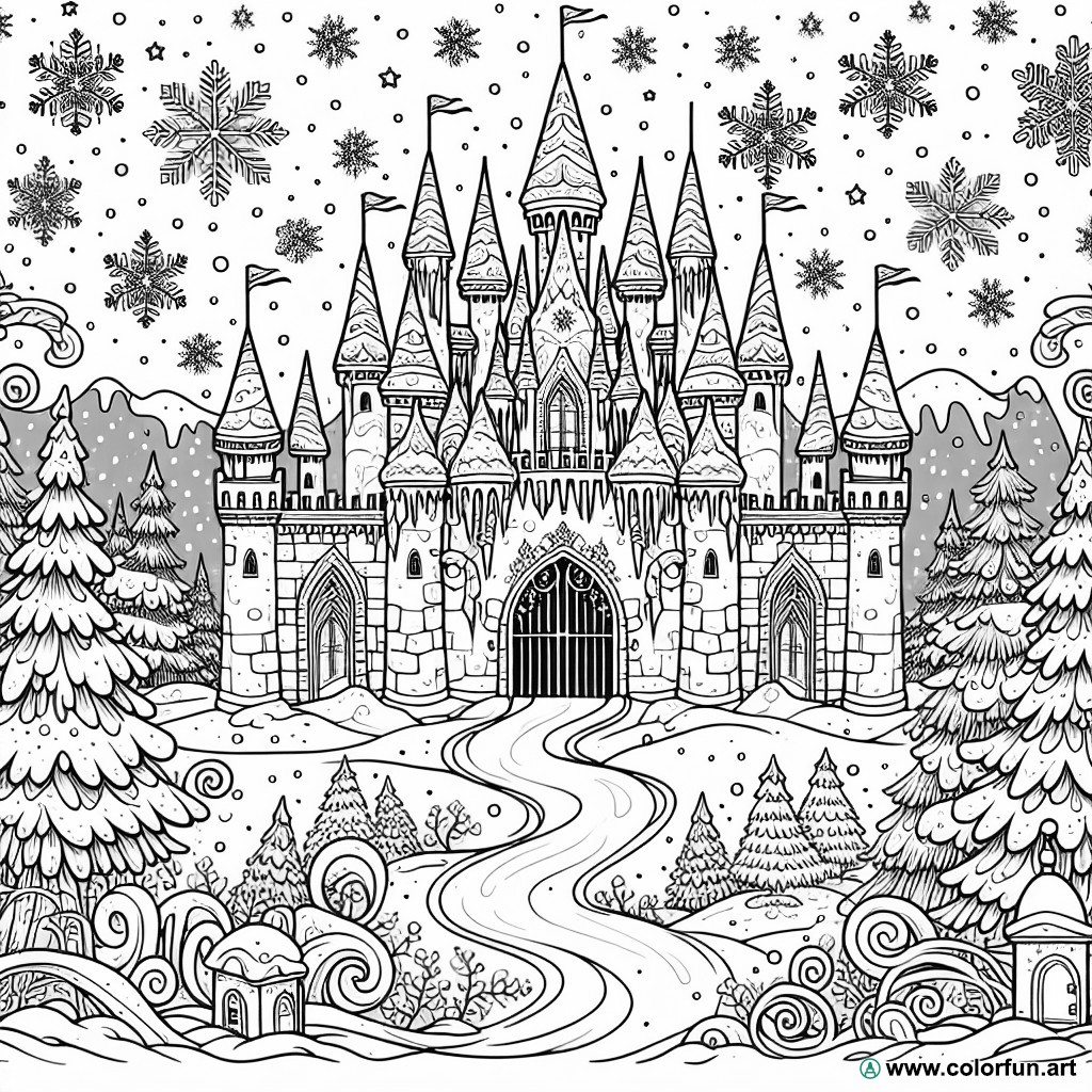 dibujo para colorear castillo reina de las nieves