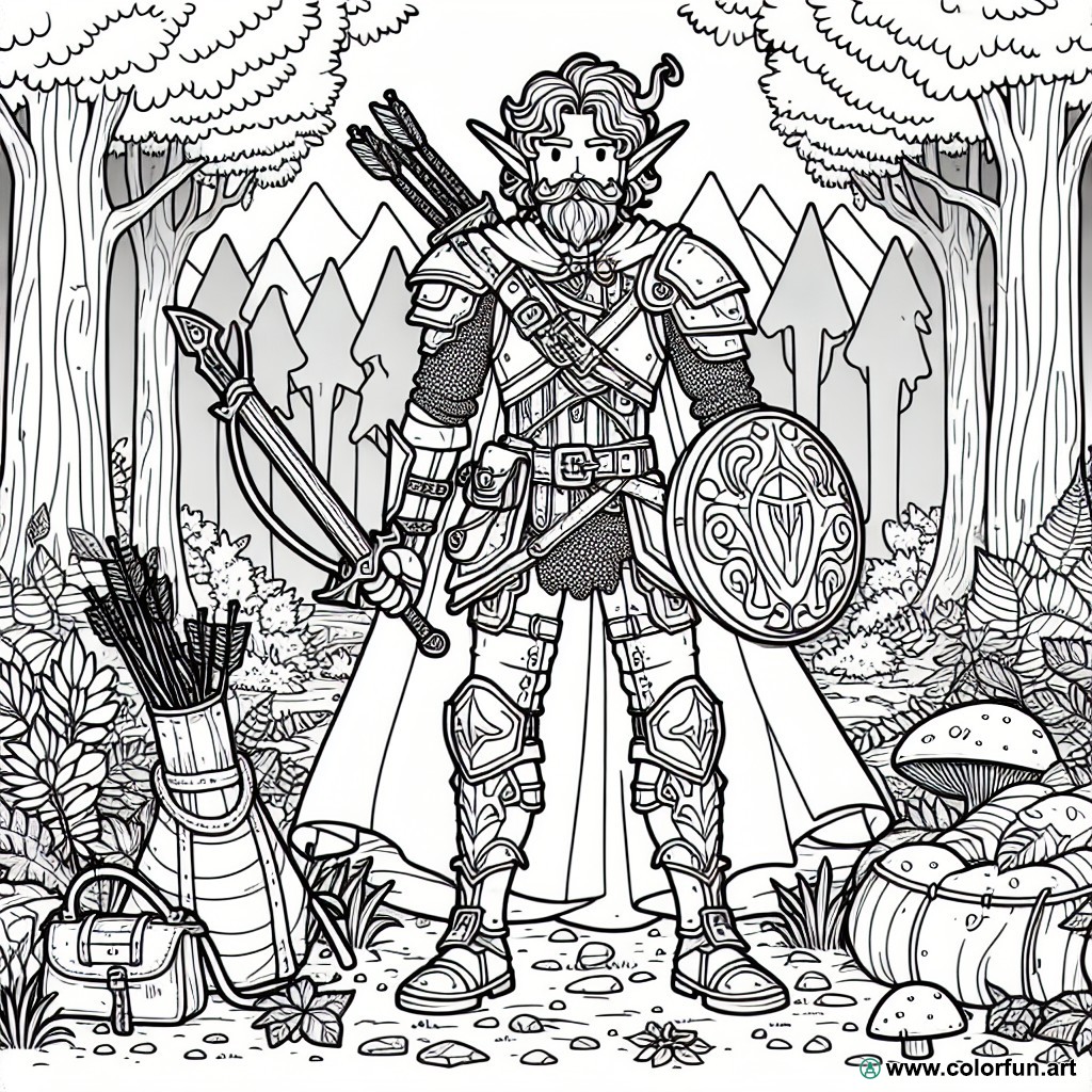 dibujo para colorear elfo guerrero