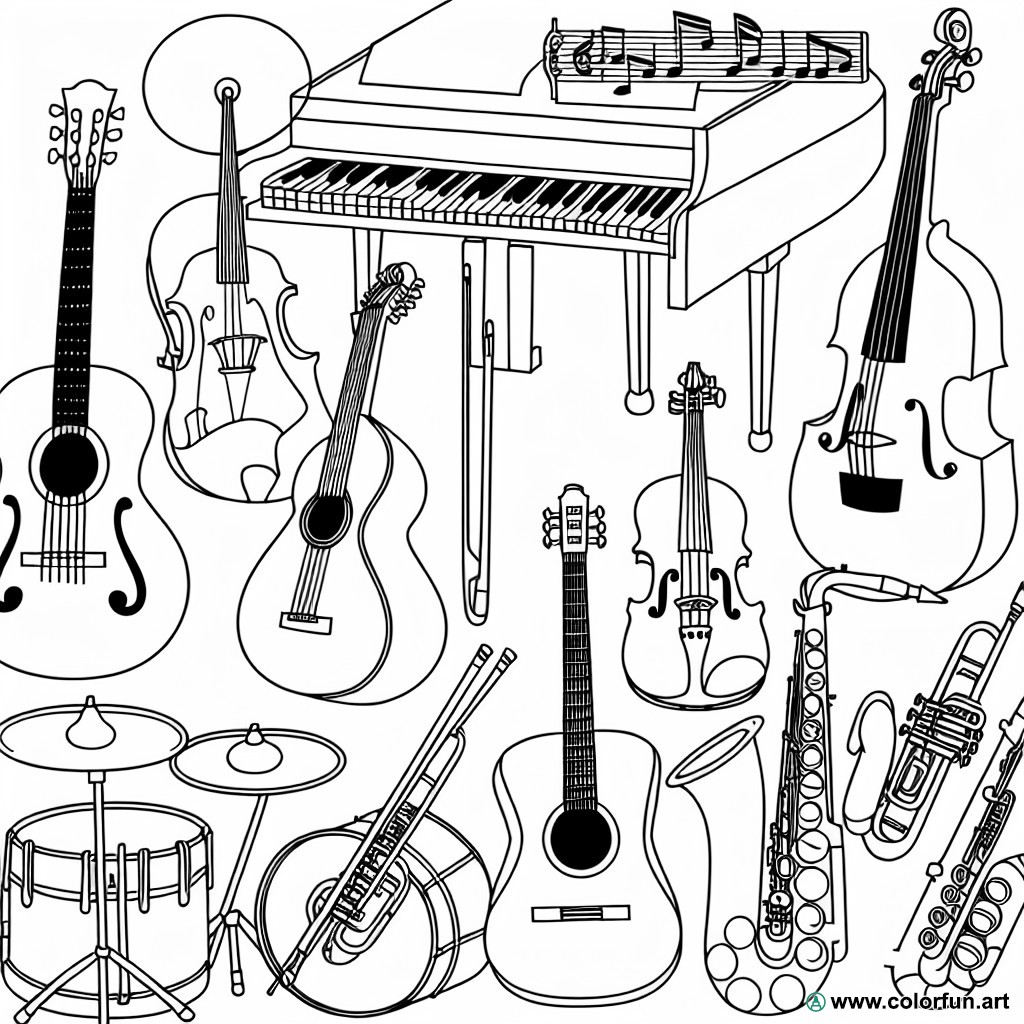 dibujo para colorear de instrumentos musicales para adultos