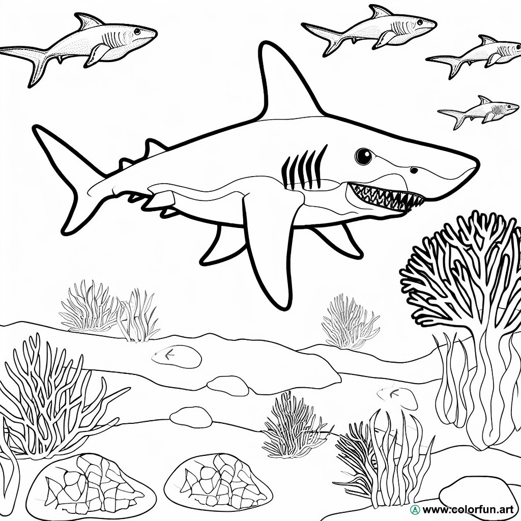 dibujo para colorear tiburón prehistórico